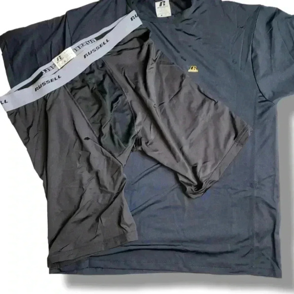 Russell Performance bike shorts and crew t-shirt.  NOS NWT black Size XL - Picture 1 of 10